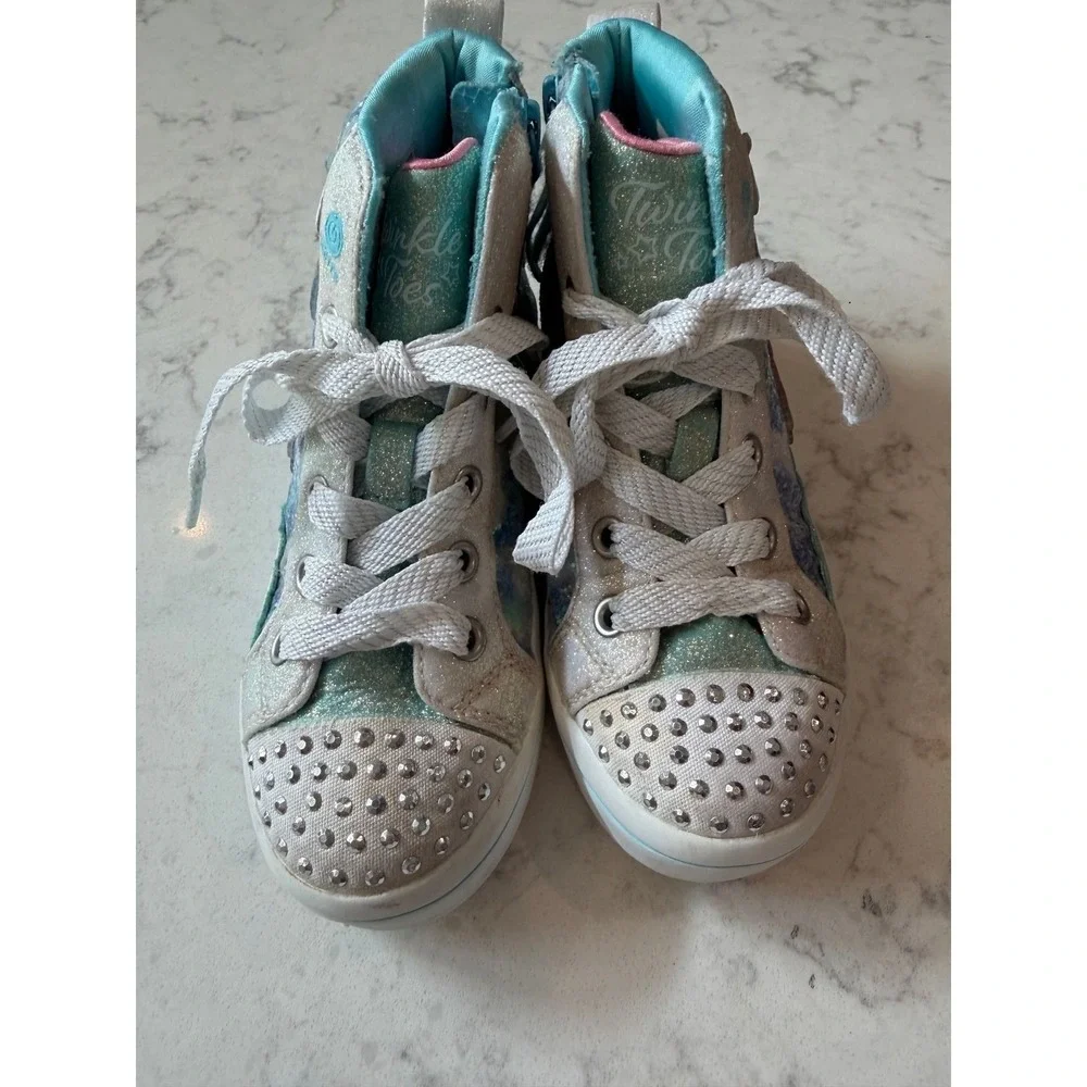 Skechers Twinkle Toes Unicorn Light Up High Top Sneakers Blue Silver 314399L 12